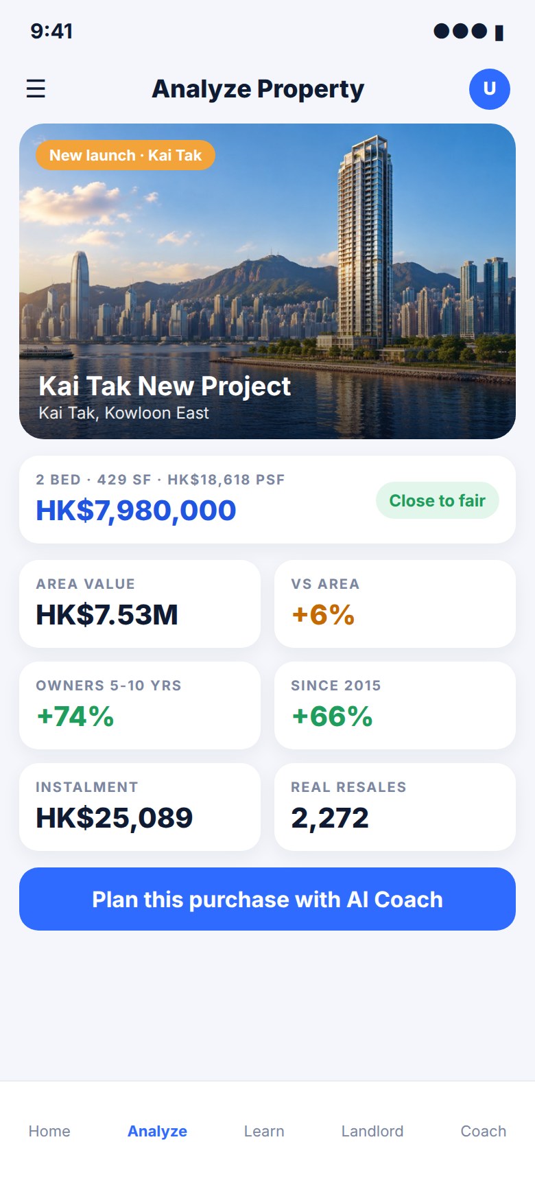 PropertyLab app, Analyze: Kai Tak New Project, Hong Kong